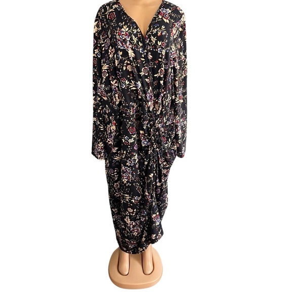 Lane Bryant Floral Blue Long Sleeve Ruched Dress - Picture 1 of 8